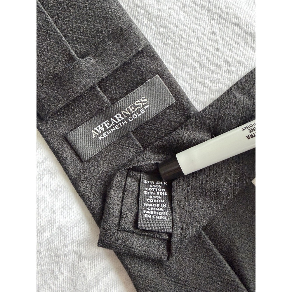 Kenneth Cole Awareness	Monochrome Black Striped Woven Silk Blend Skinny 59 x 3